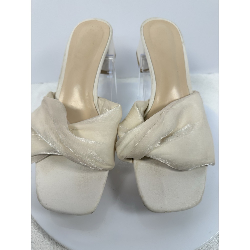 Unbranded Women Shoes Size 39 Ivory Shimmer Fabric‎ Twist Square Toe Block Heel